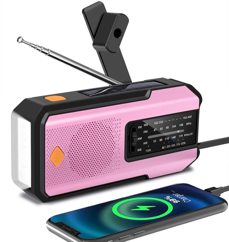 Emergency Solar Crank Radio – NOAA Weather Alert | 2000 mAh Power Bank | LED Flashlight & SOS Alarm