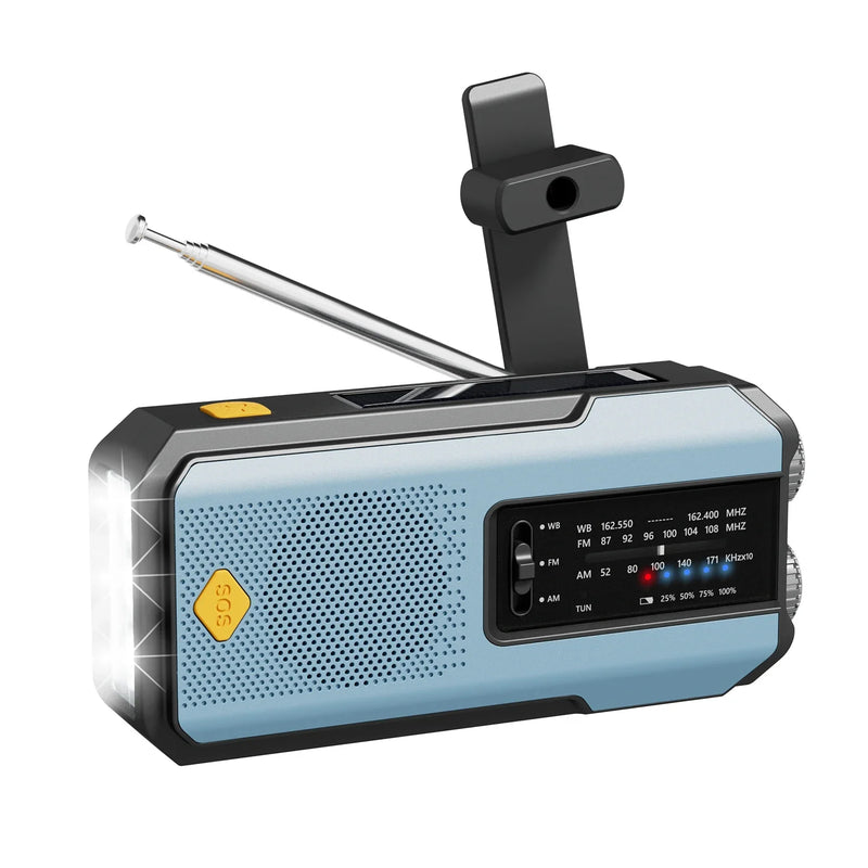 Emergency Solar Crank Radio – NOAA Weather Alert | 2000 mAh Power Bank | LED Flashlight & SOS Alarm