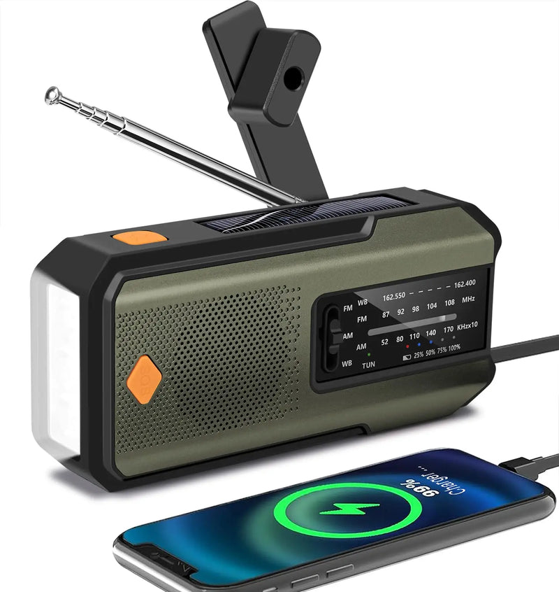 Emergency Solar Crank Radio – NOAA Weather Alert | 2000 mAh Power Bank | LED Flashlight & SOS Alarm