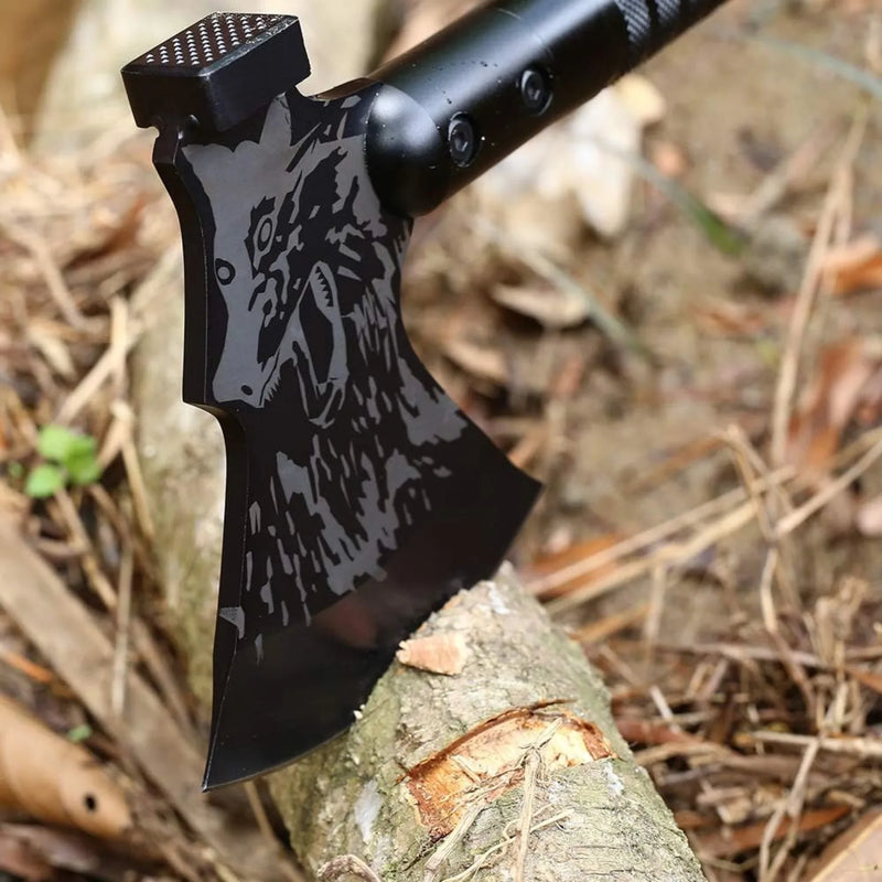 Tactical WolfHead Survival Axe – Folding Multi-Tool Tomahawk with Flint, Knife, Compass & Hammer